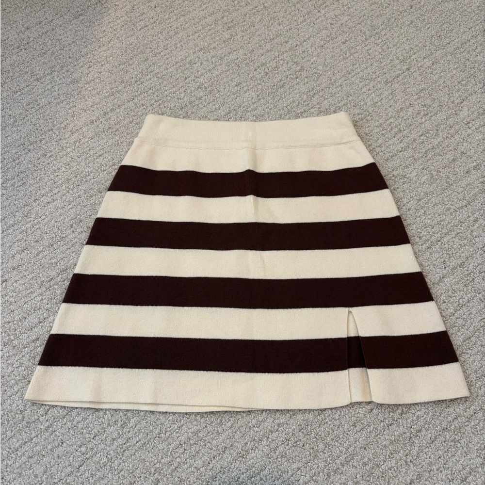 Altar'd State Cream and Brown Striped A-Line Mini Skirt